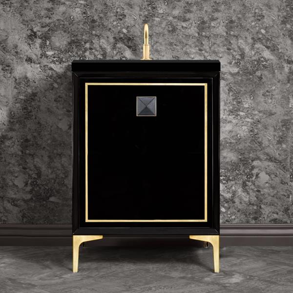 Linkasink - Linea With 3 Inch Black Prism Artisan Glass Hardware 24 Inch Wide Black Vanity