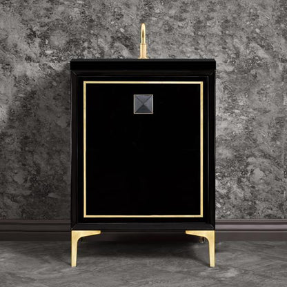 Linkasink - Linea With 3 Inch Black Prism Artisan Glass Hardware 24 Inch Wide Black Vanity