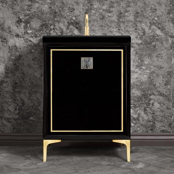 Linkasink - Linea With 3 Inch Black Tiger Prism Artisan Glass Hardware 24 Inch Wide Black Vanity