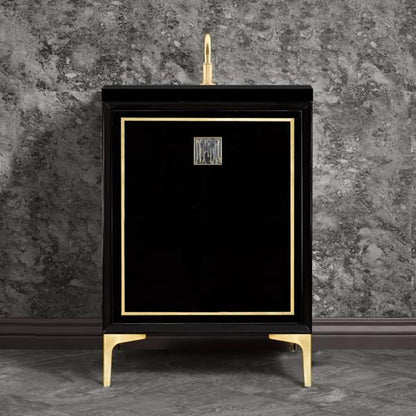 Linkasink - Linea With 3 Inch Black Tiger Prism Artisan Glass Hardware 24 Inch Wide Black Vanity
