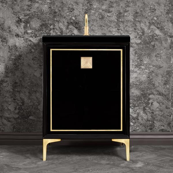 Linkasink - Linea With 3 Inch Eglomise Prism Artisan Glass Hardware 24 Inch Wide Black Vanity