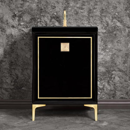 Linkasink - Linea With 3 Inch Eglomise Prism Artisan Glass Hardware 24 Inch Wide Black Vanity