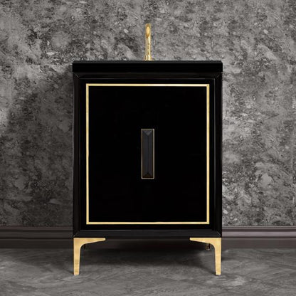 Linkasink - Linea With 8 Inch Black Prism Artisan Glass Hardware 24 Inch Wide Black Vanity