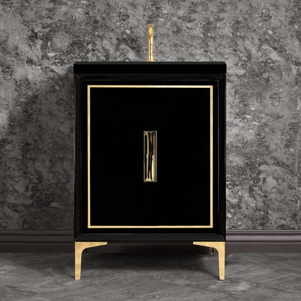Linkasink - Linea With 8 Inch Black Tiger Prism Artisan Glass Hardware 24 Inch Wide Black Vanity