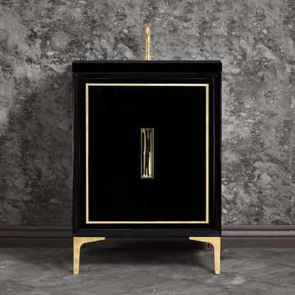 Linkasink - Linea With 8 Inch Black Tiger Prism Artisan Glass Hardware 24 Inch Wide Black Vanity