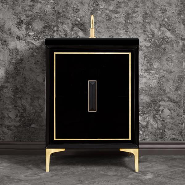 Linkasink - Linea With 8 Inch Black Prism Artisan Glass Hardware 24 Inch Wide Black Vanity