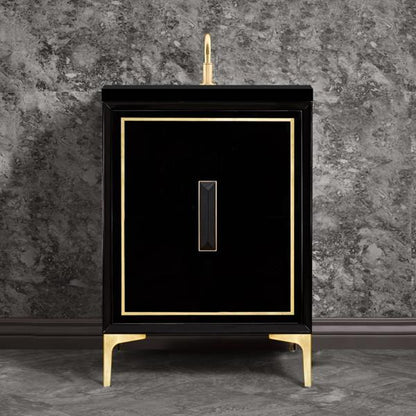 Linkasink - Linea With 8 Inch Black Prism Artisan Glass Hardware 24 Inch Wide Black Vanity