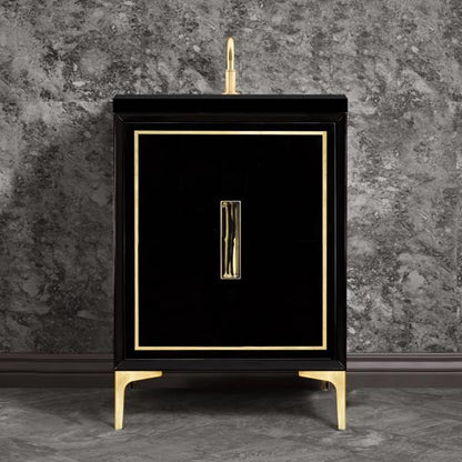 Linkasink - Linea With 8 Inch Black Tiger Prism Artisan Glass Hardware 24 Inch Wide Black Vanity