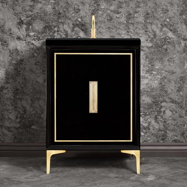 Linkasink - Linea With 8 Inch Eglomise Prism Artisan Glass Hardware 24 Inch Wide Black Vanity