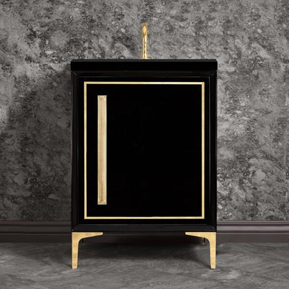Linkasink - Linea With 18 Inch Eglomise Prism Artisan Glass Hardware 24 Inch Wide Black Vanity