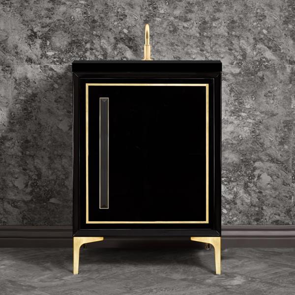 Linkasink - Linea With 18 Inch Black Prism Artisan Glass Hardware 24 Inch Wide Black Vanity