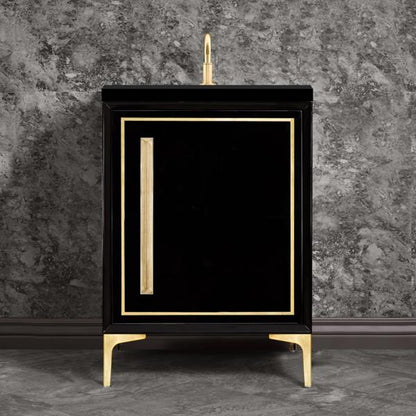 Linkasink - Linea With 18 Inch Eglomise Prism Artisan Glass Hardware 24 Inch Wide Black Vanity