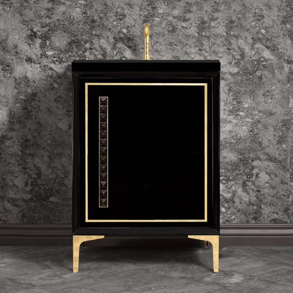 Linkasink - Linea With 18 Inch Black Pyramid Artisan Glass Hardware 24 Inch Wide Black Vanity
