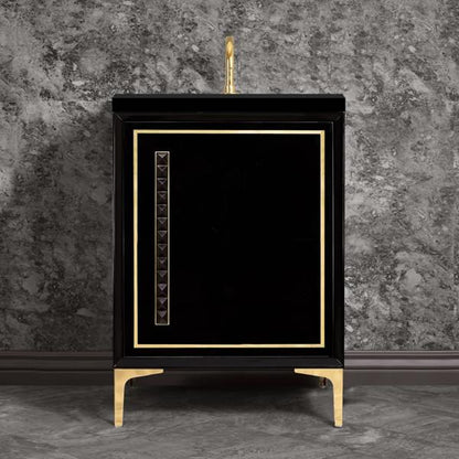 Linkasink - Linea With 18 Inch Black Pyramid Artisan Glass Hardware 24 Inch Wide Black Vanity