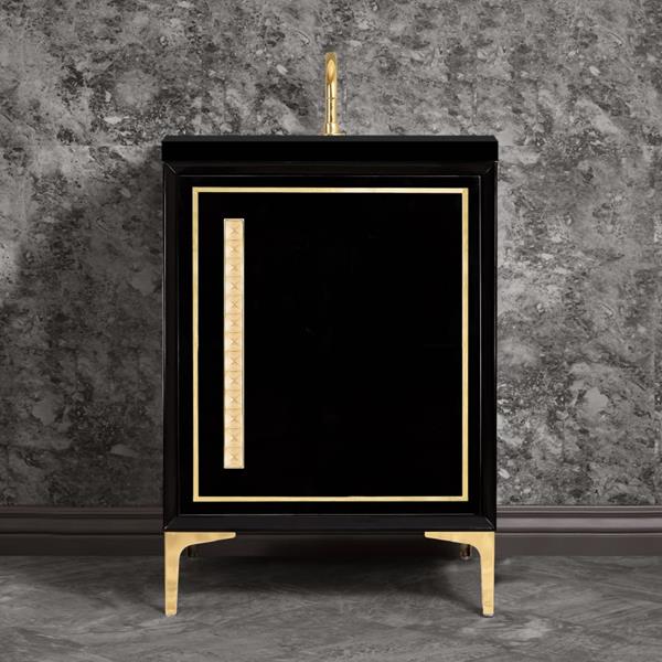 Linkasink - Linea With 18 Inch Eglomise Pyramid Artisan Glass Hardware 24 Inch Wide Black Vanity