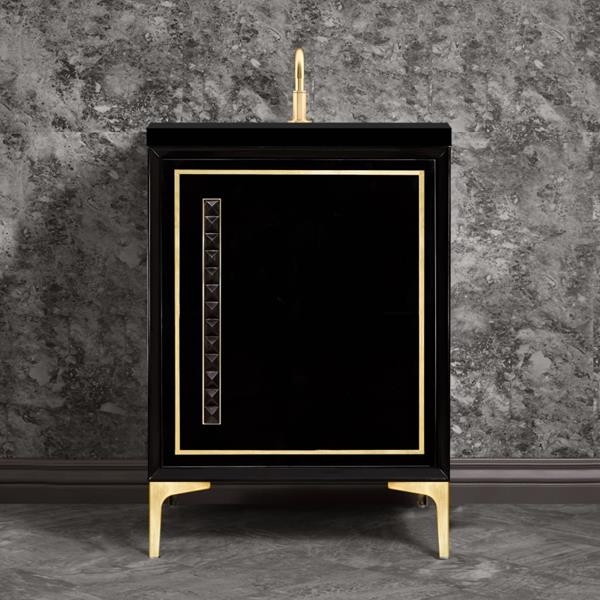 Linkasink - Linea With 18 Inch Black Pyramid Artisan Glass Hardware 24 Inch Wide Black Vanity