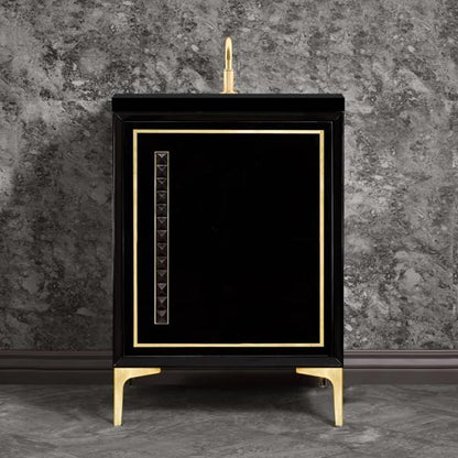Linkasink - Linea With 18 Inch Black Pyramid Artisan Glass Hardware 24 Inch Wide Black Vanity