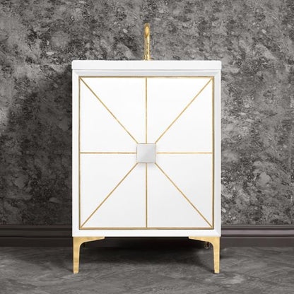 Linkasink - Divergence 24 Inch Wide White Vanity With White Prism Artisan Glass Hardware