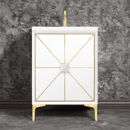 Linkasink - Divergence 24 Inch Wide White Vanity With White Prism Artisan Glass Hardware