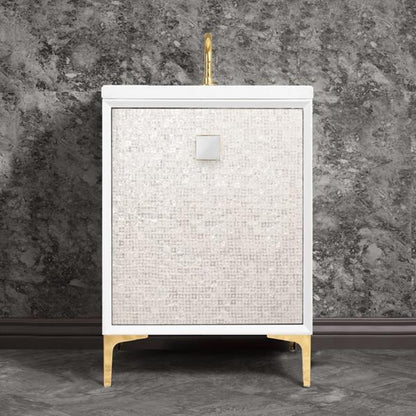 Linkasink - Mother Of Pearl With 3 Inch White Prism Artisan Glass Hardware 24 Inch Wide White Vanity