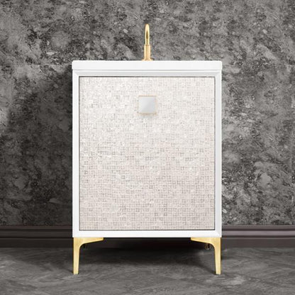 Linkasink - Mother Of Pearl With 3 Inch White Prism Artisan Glass Hardware 24 Inch Wide White Vanity