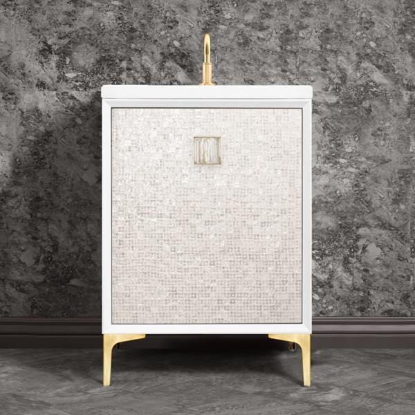 Linkasink - Mother Of Pearl With 3 Inch White Tiger Prism Artisan Glass Hardware 24 Inch Wide White Vanity