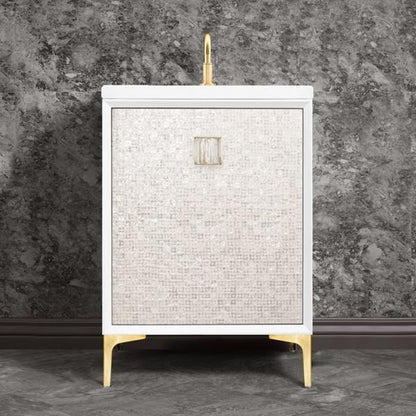 Linkasink - Mother Of Pearl With 3 Inch White Tiger Prism Artisan Glass Hardware 24 Inch Wide White Vanity