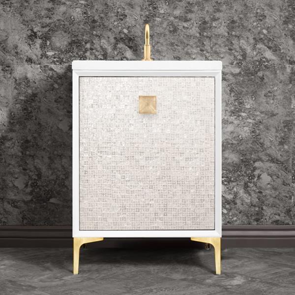 Linkasink - Mother Of Pearl With 3 Inch Eglomise Prism Artisan Glass Hardware 24 Inch Wide White Vanity