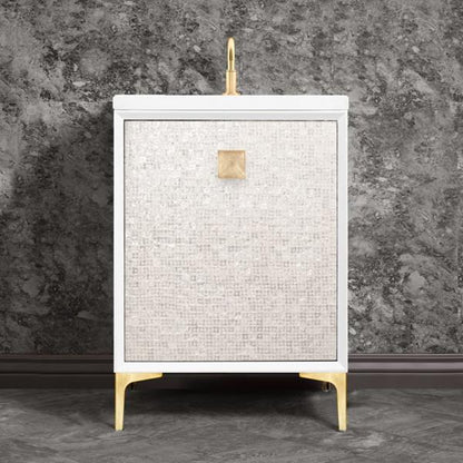 Linkasink - Mother Of Pearl With 3 Inch Eglomise Prism Artisan Glass Hardware 24 Inch Wide White Vanity