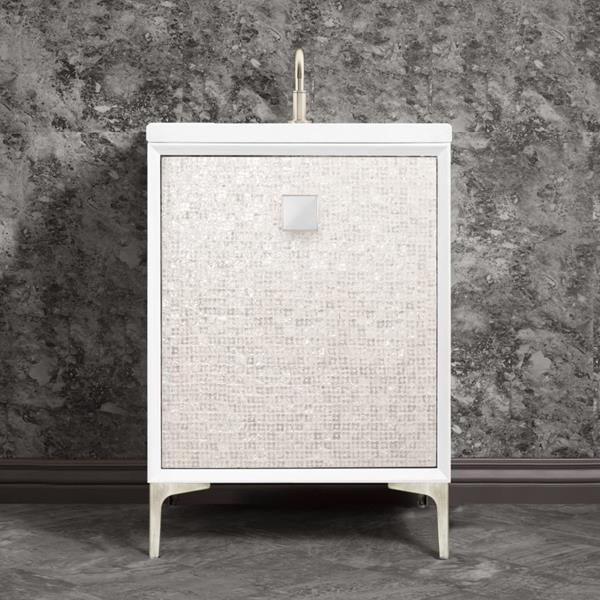 Linkasink - Mother Of Pearl With 3 Inch White Prism Artisan Glass Hardware 24 Inch Wide White Vanity