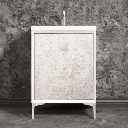 Linkasink - Mother Of Pearl With 3 Inch White Prism Artisan Glass Hardware 24 Inch Wide White Vanity