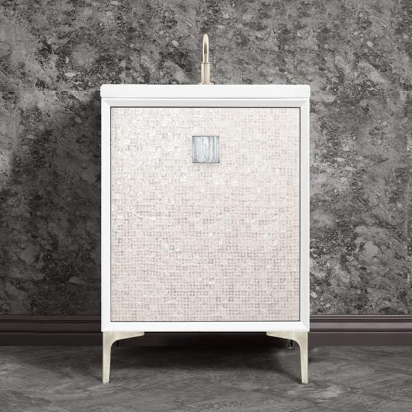 Linkasink - Mother Of Pearl With 3 Inch White Tiger Prism Artisan Glass Hardware 24 Inch Wide White Vanity