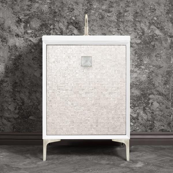 Linkasink - Mother Of Pearl With 3 Inch Eglomise Prism Artisan Glass Hardware 24 Inch Wide White Vanity