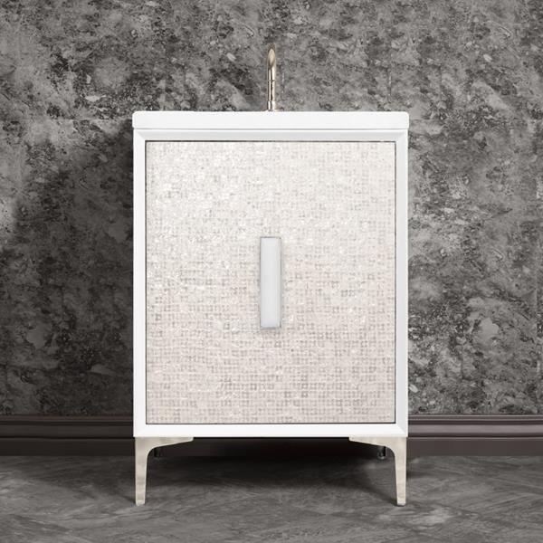 Linkasink - Mother Of Pearl With 8 Inch White Prism Artisan Glass Hardware 24 Inch Wide White Vanity