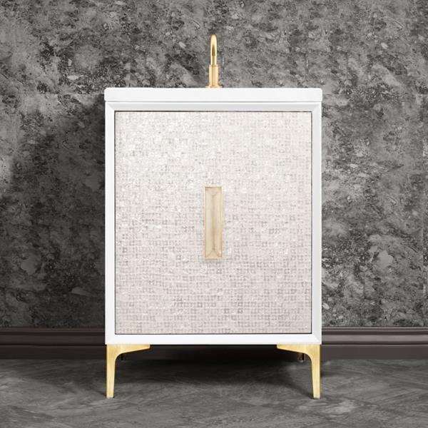 Linkasink - Mother Of Pearl With 8 Inch Eglomise Prism Artisan Glass Hardware 24 Inch Wide White Vanity