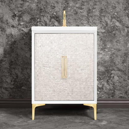 Linkasink - Mother Of Pearl With 8 Inch Eglomise Prism Artisan Glass Hardware 24 Inch Wide White Vanity
