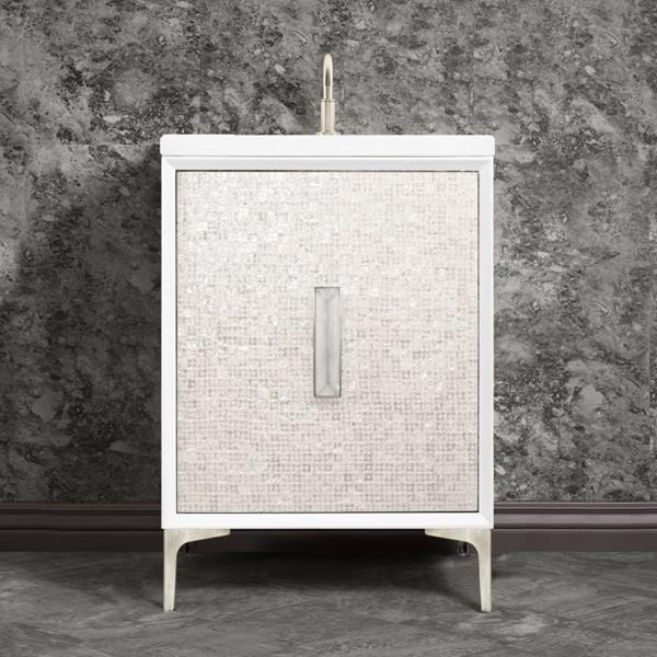 Linkasink - Mother Of Pearl With 8 Inch Eglomise Prism Artisan Glass Hardware 24 Inch Wide White Vanity