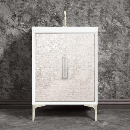 Linkasink - Mother Of Pearl With 8 Inch Eglomise Prism Artisan Glass Hardware 24 Inch Wide White Vanity