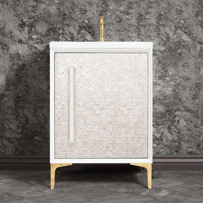 Linkasink - Mother Of Pearl With 18 Inch White Prism Artisan Glass Hardware 24 Inch Wide White Vanity