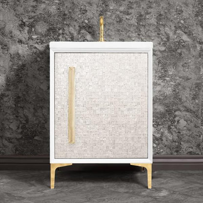Linkasink - Mother Of Pearl With 18 Inch Eglomise Prism Artisan Glass Hardware 24 Inch Wide White Vanity