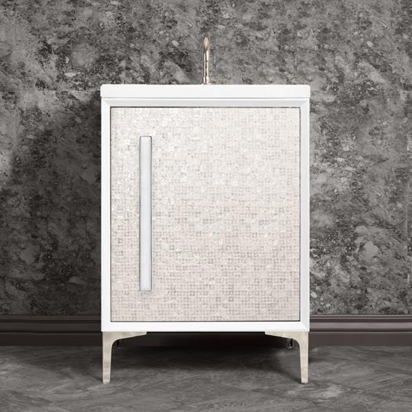 Linkasink - Mother Of Pearl With 18 Inch White Prism Artisan Glass Hardware 24 Inch Wide White Vanity