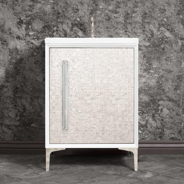 Linkasink - Mother Of Pearl With 18 Inch Eglomise Prism Artisan Glass Hardware 24 Inch Wide White Vanity