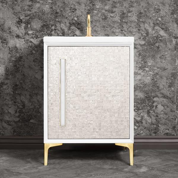Linkasink - Mother Of Pearl With 18 Inch White Prism Artisan Glass Hardware 24 Inch Wide White Vanity