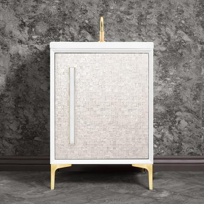Linkasink - Mother Of Pearl With 18 Inch White Prism Artisan Glass Hardware 24 Inch Wide White Vanity
