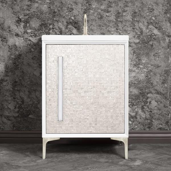 Linkasink - Mother Of Pearl With 18 Inch White Prism Artisan Glass Hardware 24 Inch Wide White Vanity