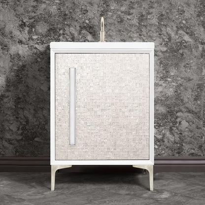 Linkasink - Mother Of Pearl With 18 Inch White Prism Artisan Glass Hardware 24 Inch Wide White Vanity