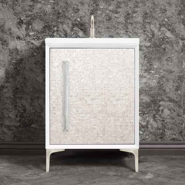 Linkasink - Mother Of Pearl With 18 Inch Eglomise Prism Artisan Glass Hardware 24 Inch Wide White Vanity