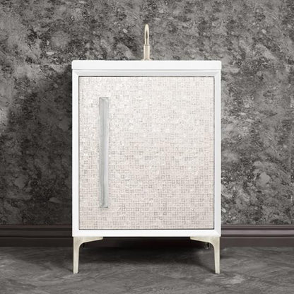 Linkasink - Mother Of Pearl With 18 Inch Eglomise Prism Artisan Glass Hardware 24 Inch Wide White Vanity