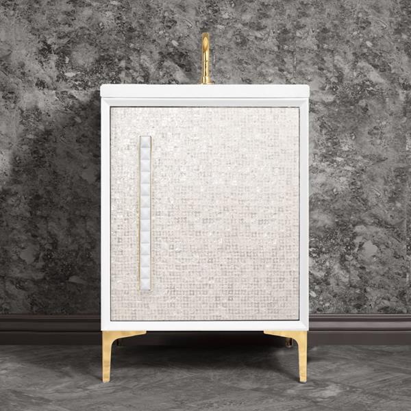 Linkasink - Mother Of Pearl With 18 Inch White Pyramid Artisan Glass Hardware 24 Inch Wide White Vanity