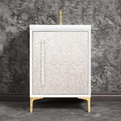 Linkasink - Mother Of Pearl With 18 Inch White Pyramid Artisan Glass Hardware 24 Inch Wide White Vanity